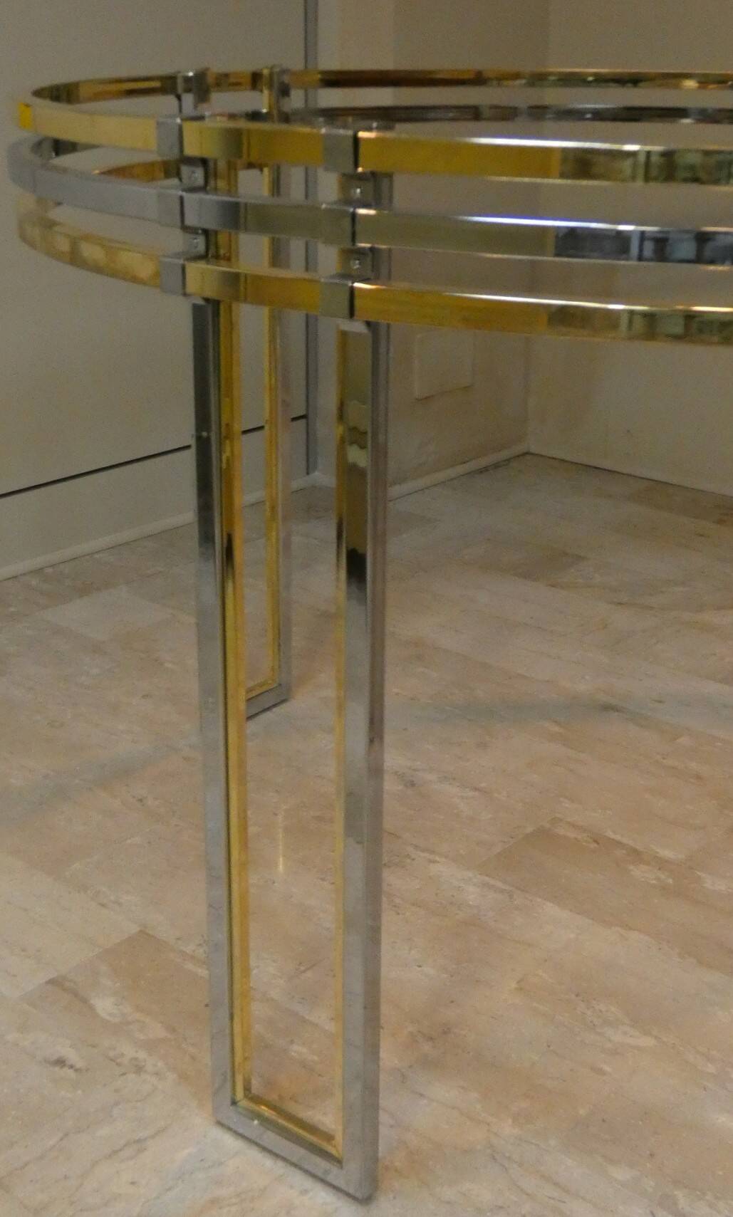 Dining table in chrome and gold steel, Romeo Rega style, Italy, 1970s.