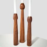 3 Scandinavian teak wood candle holders with brass inserts, Denmark, a