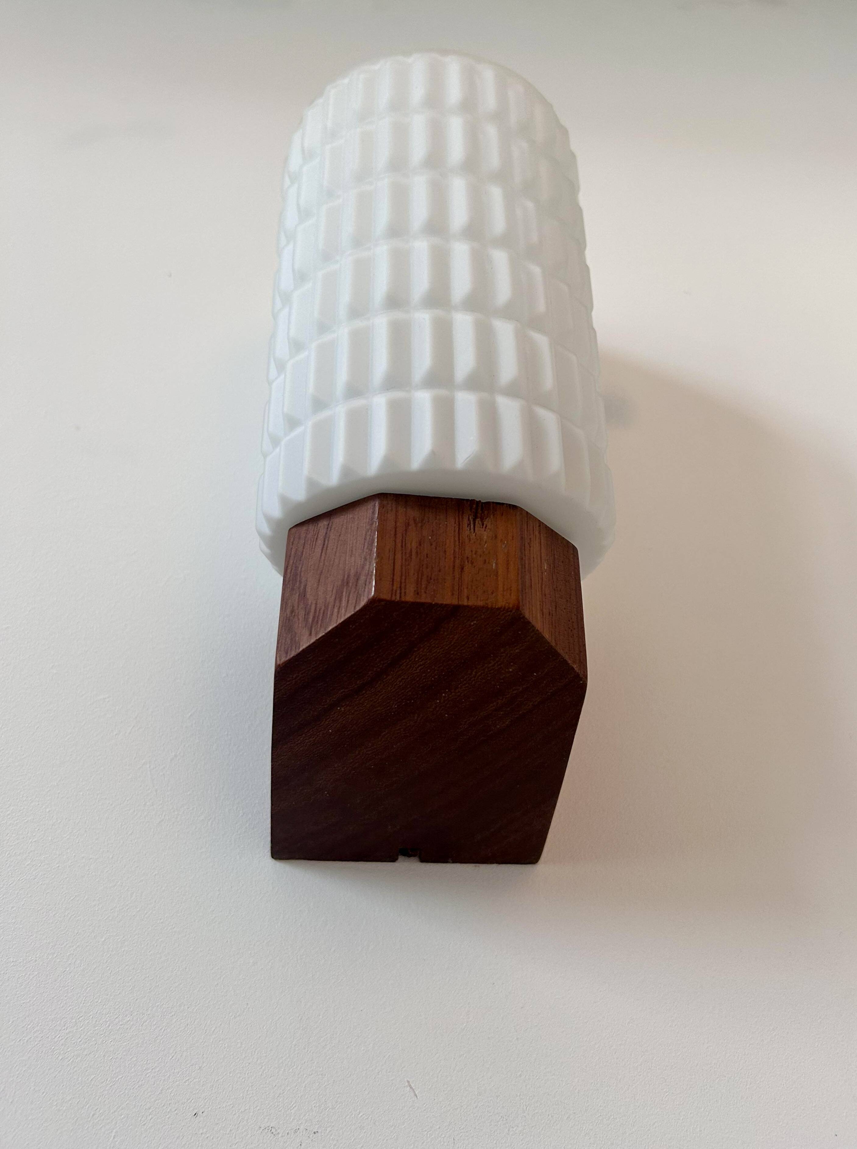 Pair of vintage wall lights, teak and opaline, Philips Netherlands 1950