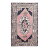 Tapis vintage oriental fait main rose et crème 4x7, 130x225 cm
