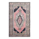 Tapis vintage oriental fait main rose et crème 4x7, 130x225 cm