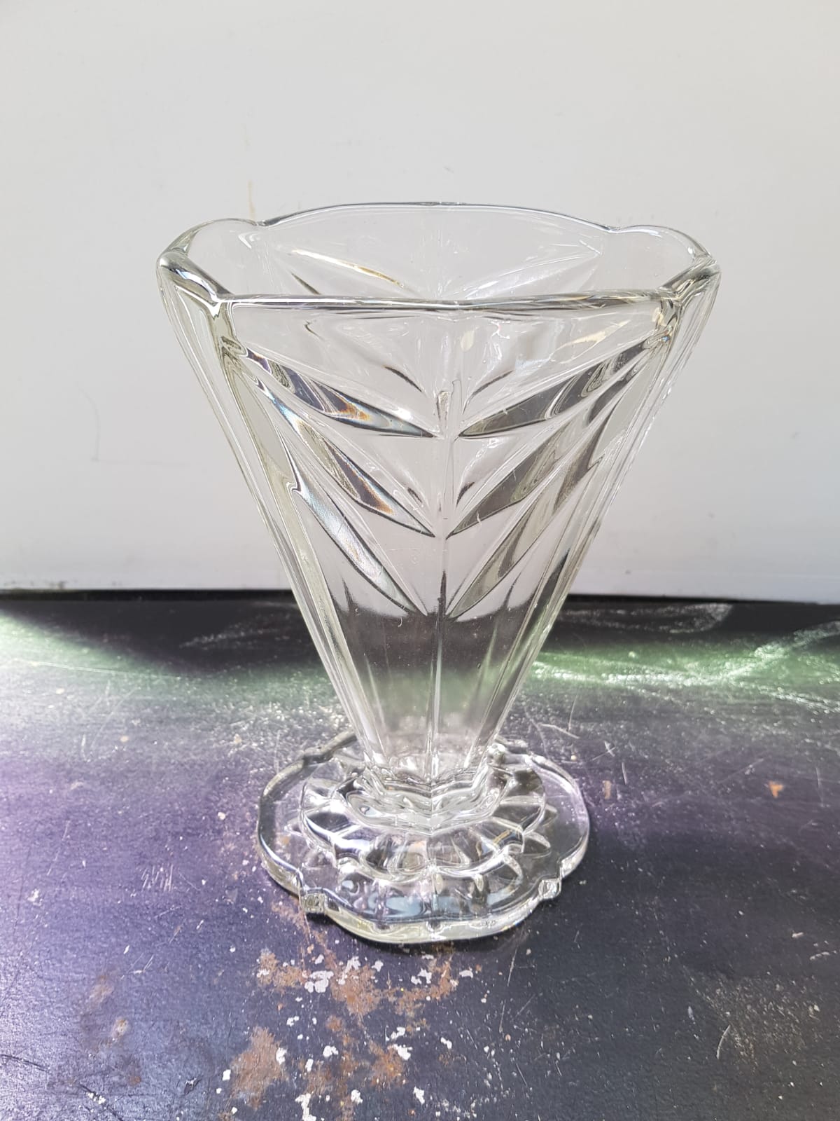 Old art deco vase transparent molded glass vintage decoration