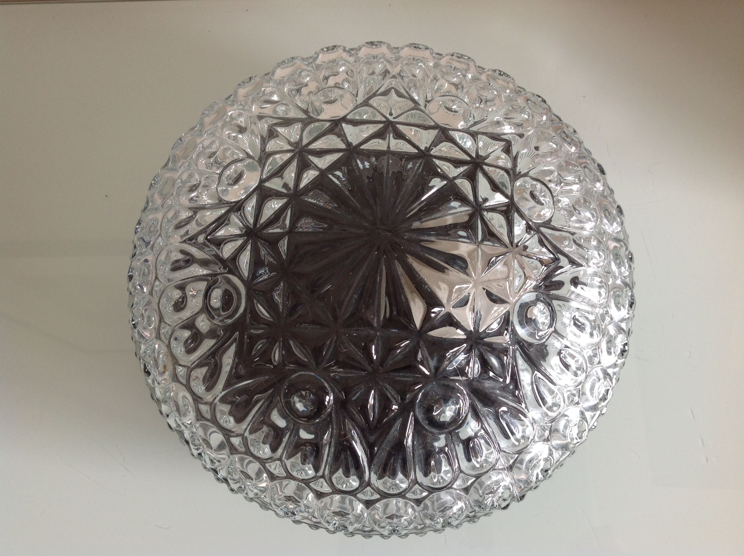 Structured glass round ceiling lamp vintage 60s-70s