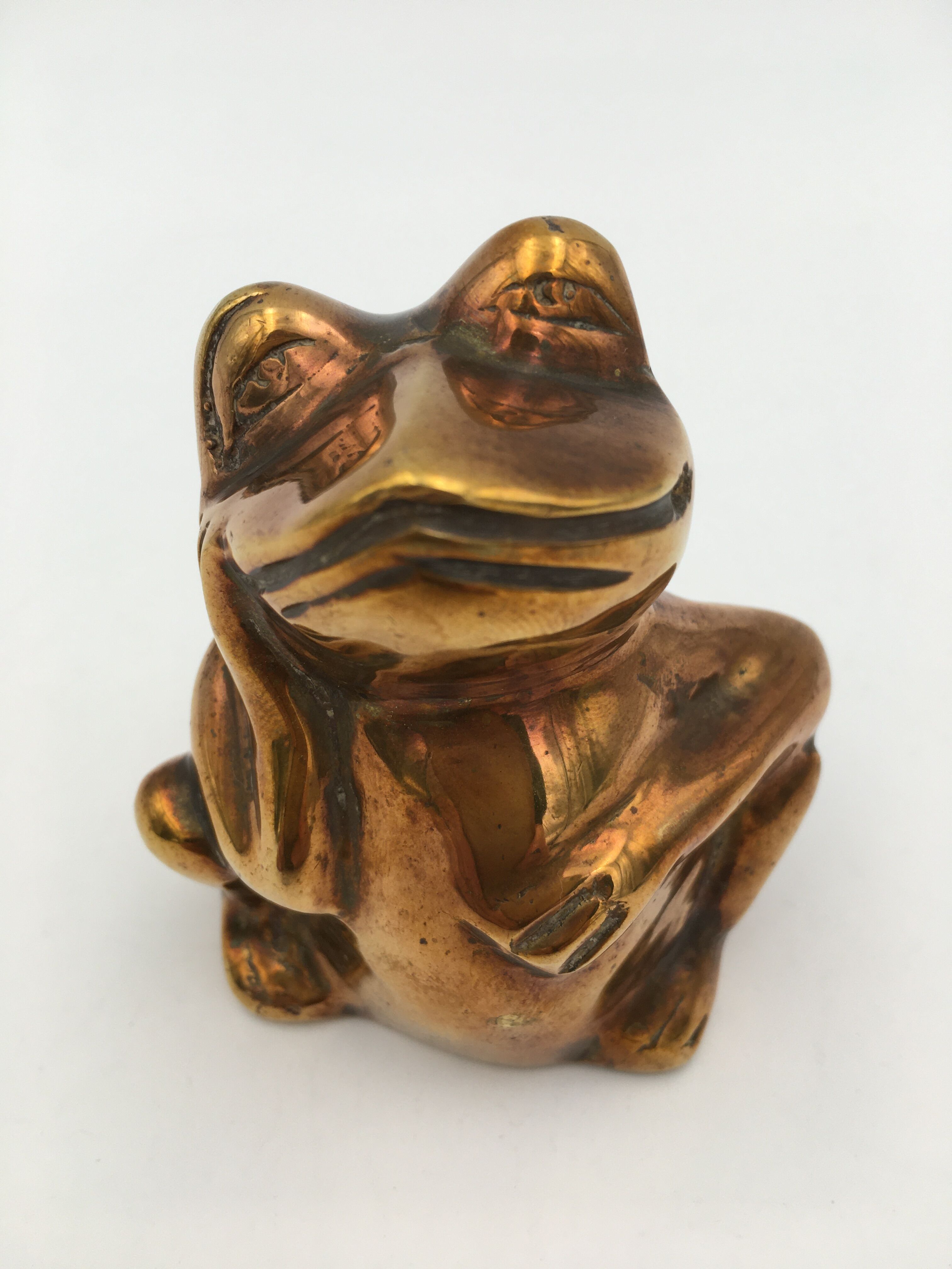 Vintage brass frog figure - 1970s
