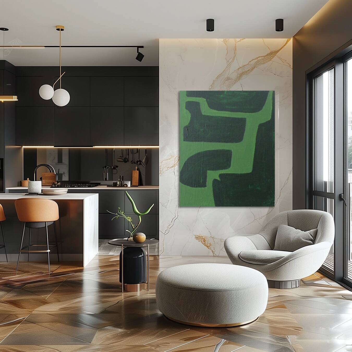 Organic abstract green on green 100x81cm