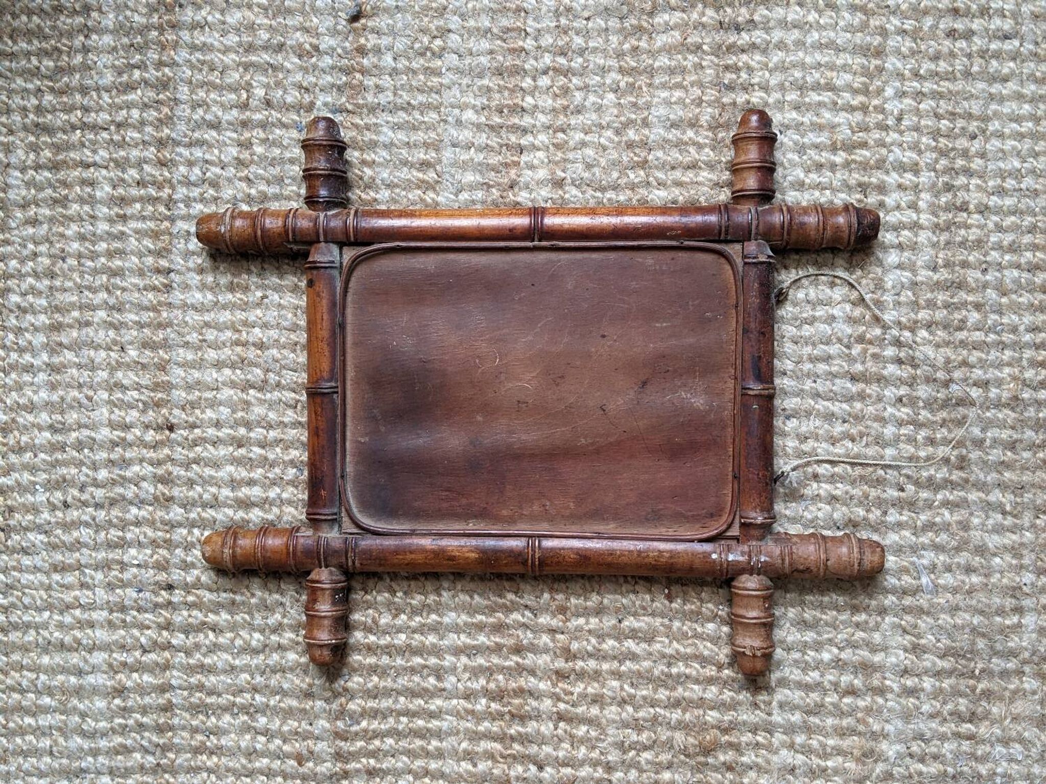 Wooden mirror in bamboo style, 1950s country decor.