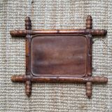 Wooden mirror in bamboo style, 1950s country decor.