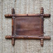 Wooden mirror in bamboo style, 1950s country decor.