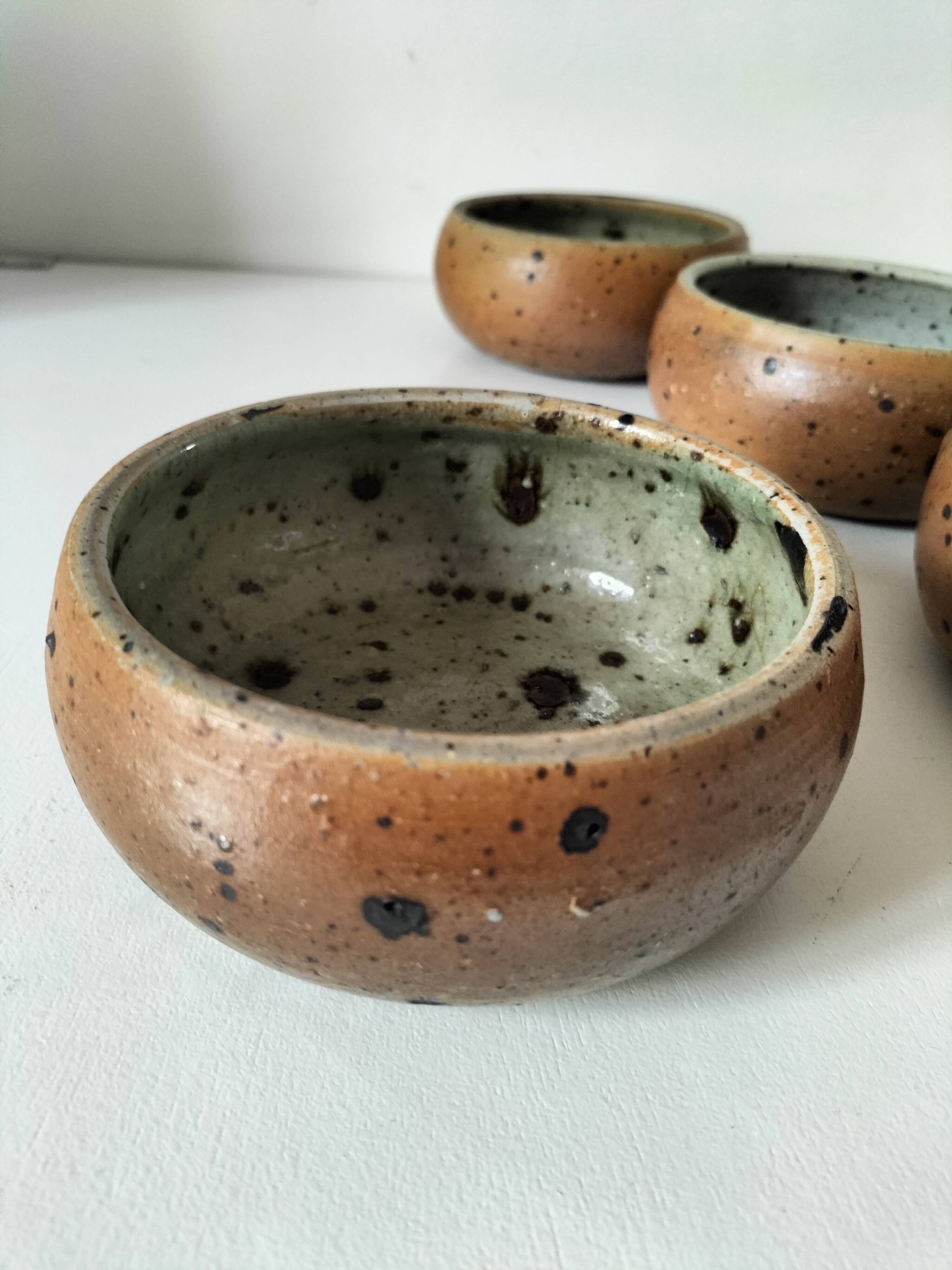 4 glazed pyrite stoneware bowls from the 70s