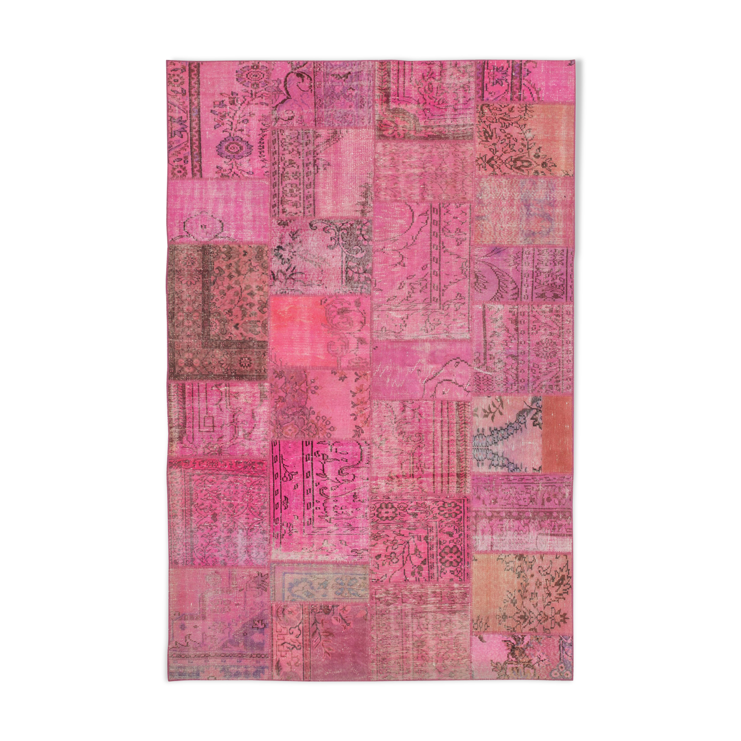 Handwoven turkish contemporary 208 cm x 314 cm pink patchwork carpet