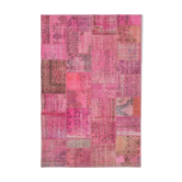 Handwoven turkish contemporary 208 cm x 314 cm pink patchwork carpet
