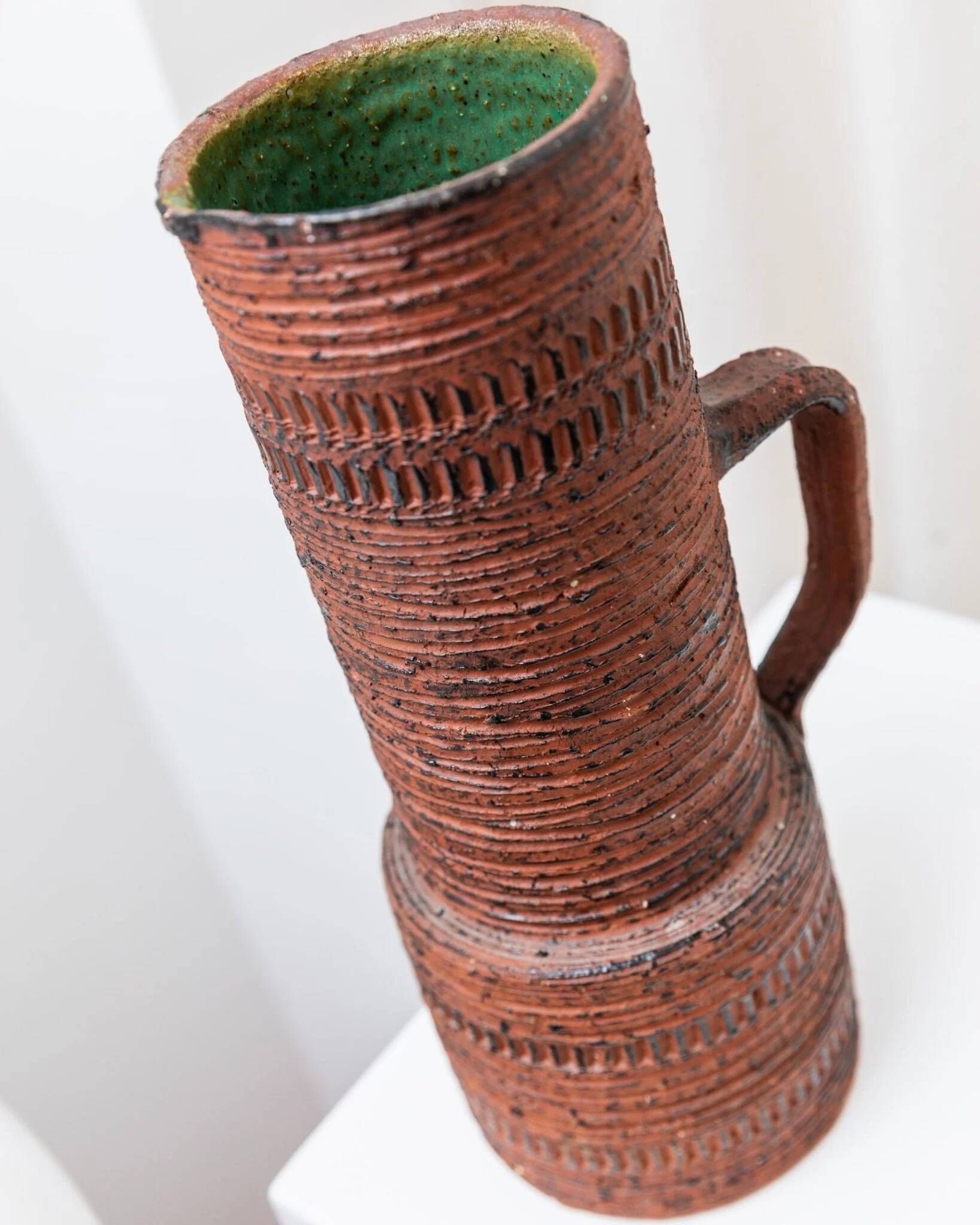 XL Mid-Century Brutalist Chamotte Vase in earthy red-brown ceramic by Spara Keramik, Germany 1960s