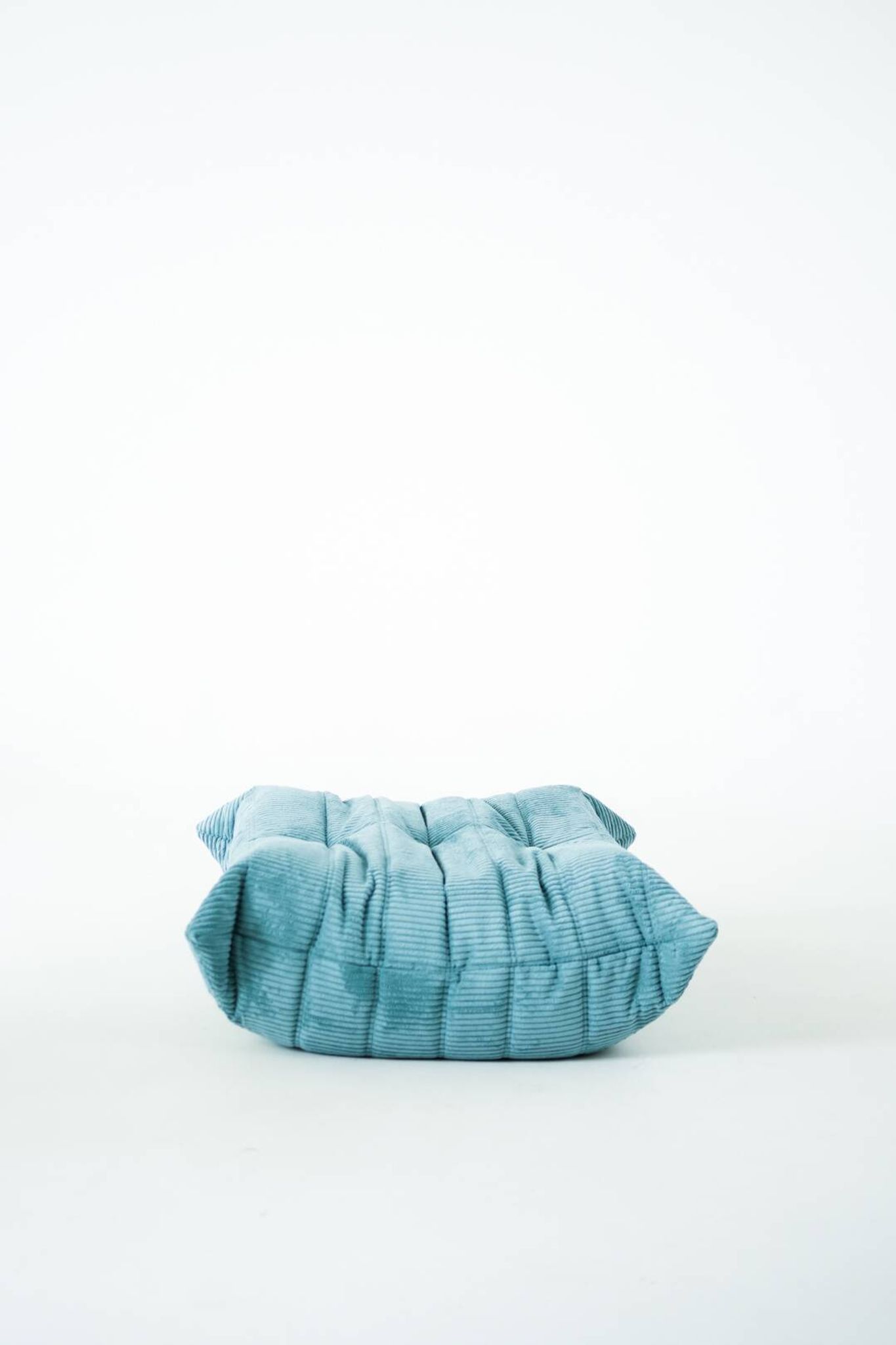 Togo set of armchair and pouf in light blue corduroy