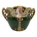 Cache pot art nouveau en barbotine, Onnaing, France 1900
