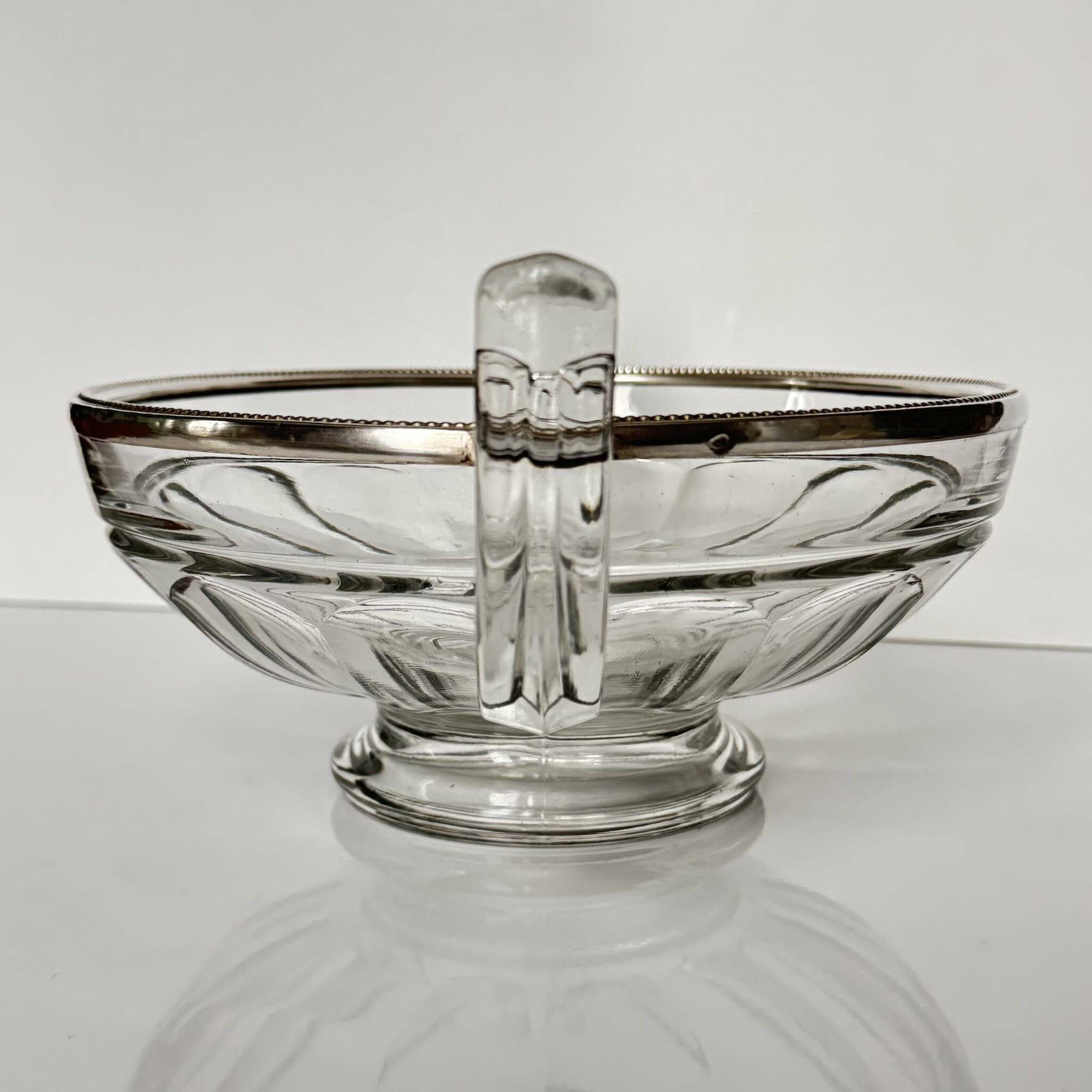 Val Saint Lambert Crystal Fruit Bowl | Silver Rim | Art Deco
