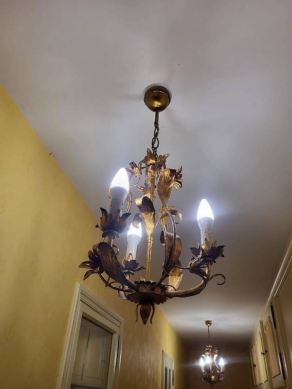 Set of 3 gold painted metal chandeliers