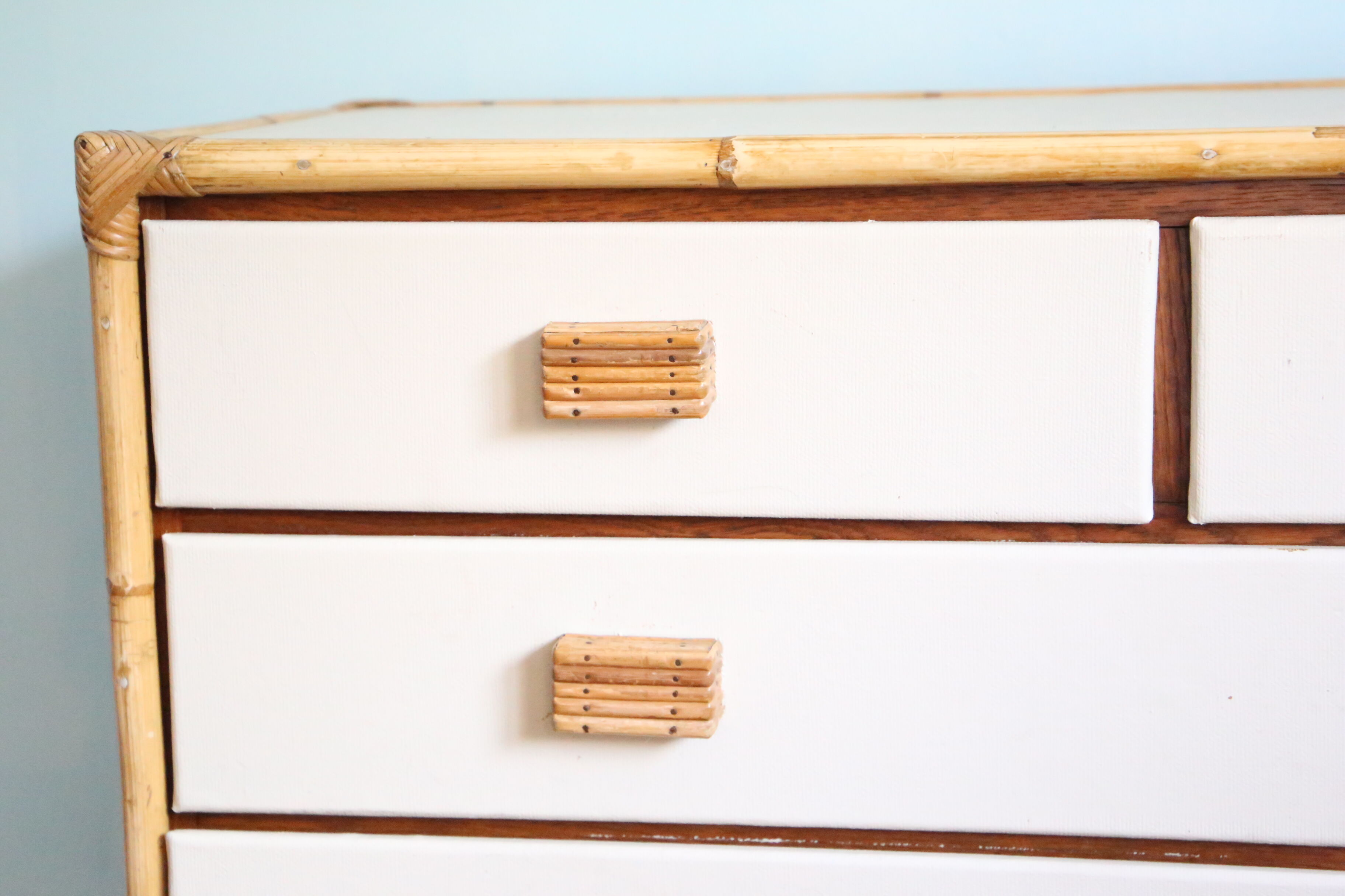 Rattan dresser, natural and white color, 1970s