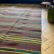 Romanian vintage carpet with stripes, made by hand in wool