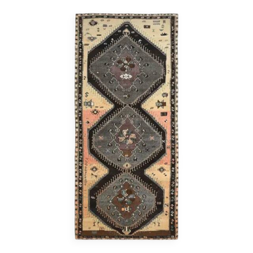 Tapis vintage turc Oushak fait main en laine et coton jaune, années 1970