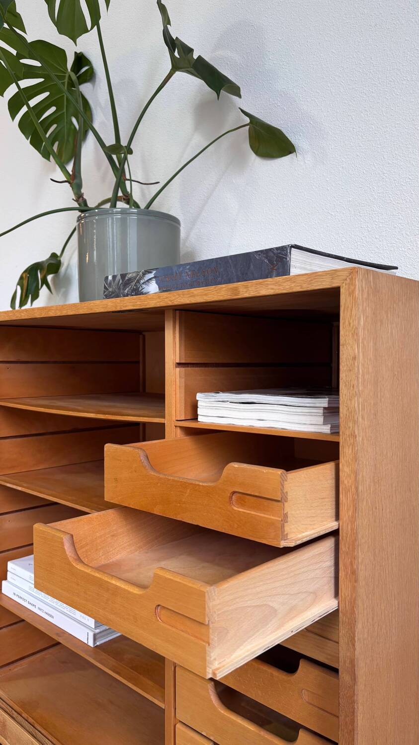 Vintage tambour cabinet - archive in oak
