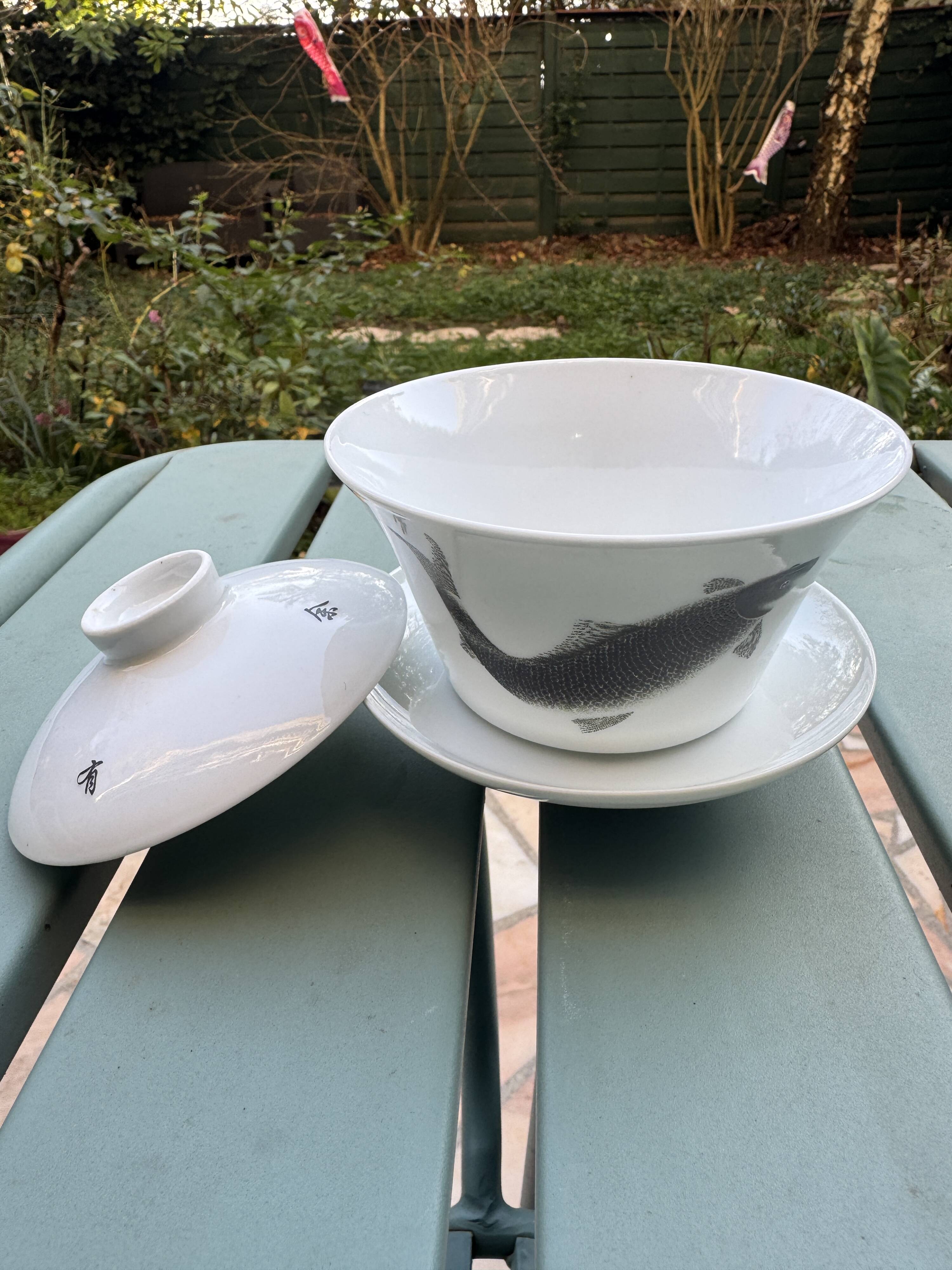 Service à thé chinois – 2 gaiwan + pot porcelaine haut de gamme (Cha Yuan)