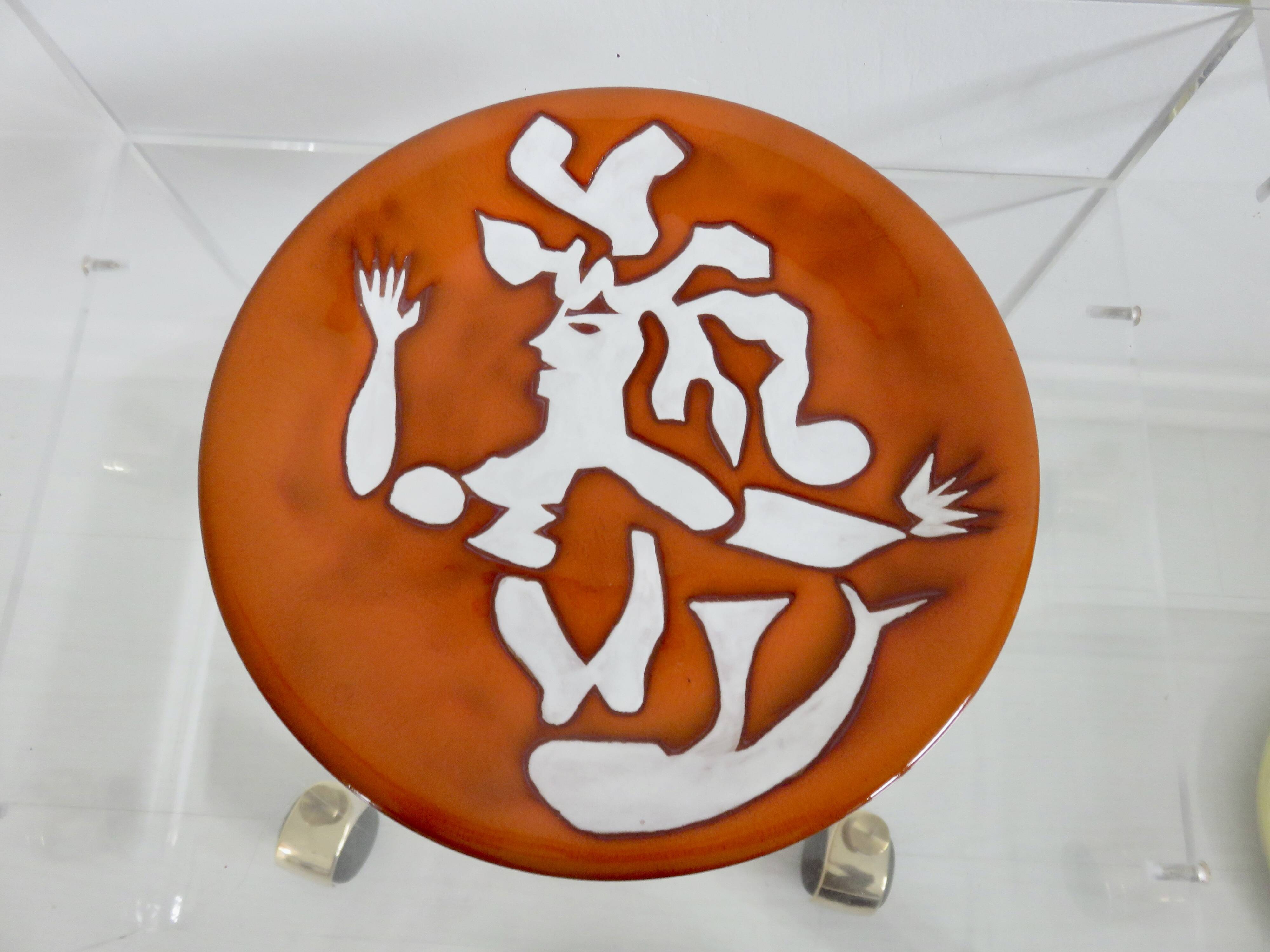 Jean Lurçat 2 enamelled ceramic plates, signed, Sant Vicens edition