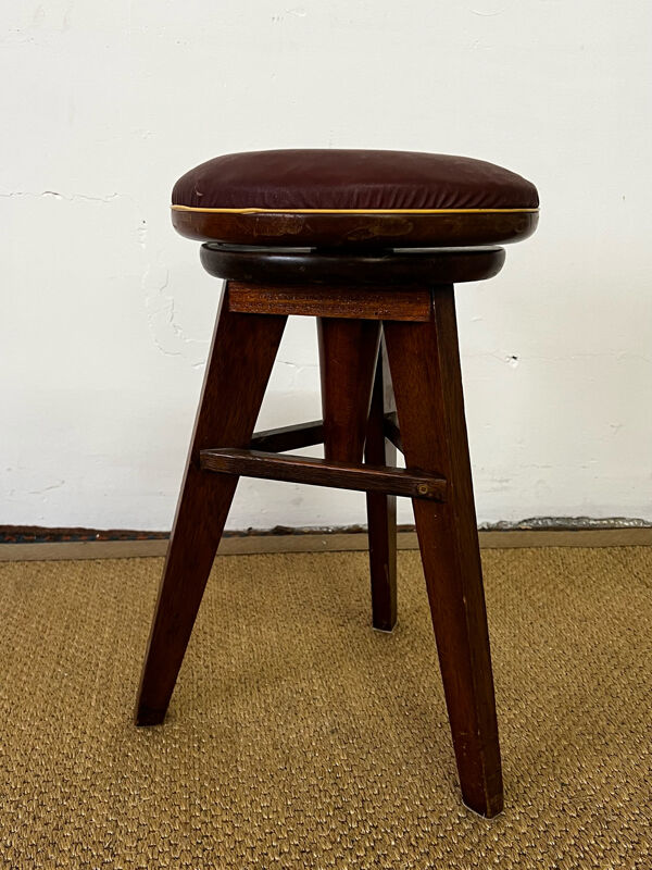 Tabouret à vis en bois et skaï