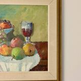 Original Swedish oil painting on canvas from the mid-century "Still Life with Bowl of Fruit" by Eric Lundgren -