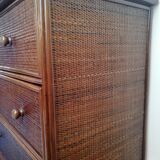 Chest of drawers braided rattan and wood