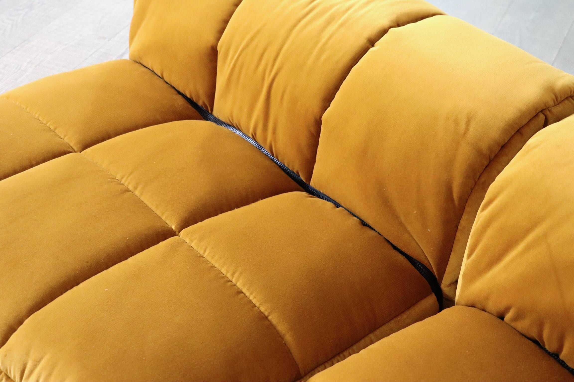 Cini Boeri for Arflex Modular Strips Sofa in Ocre velvet, Italy 1968