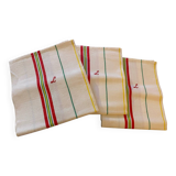 3 old tea towels in mint condition embroidered with an L or J