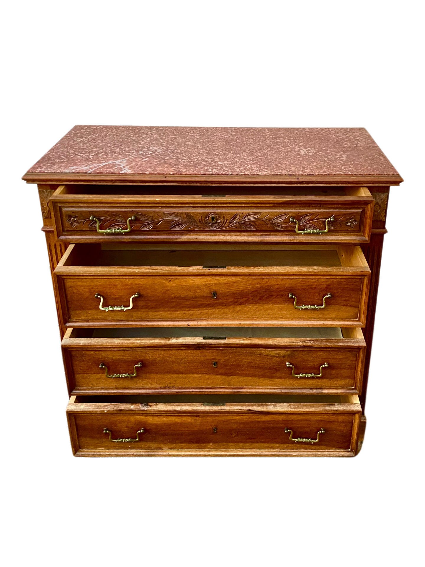 Commode Néo-Renaissance Henri II avec marbre rouge