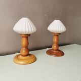 Set of 2 vintage 70s wooden table lamps