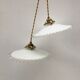 Pair of white opaline suspensions with serrated edges