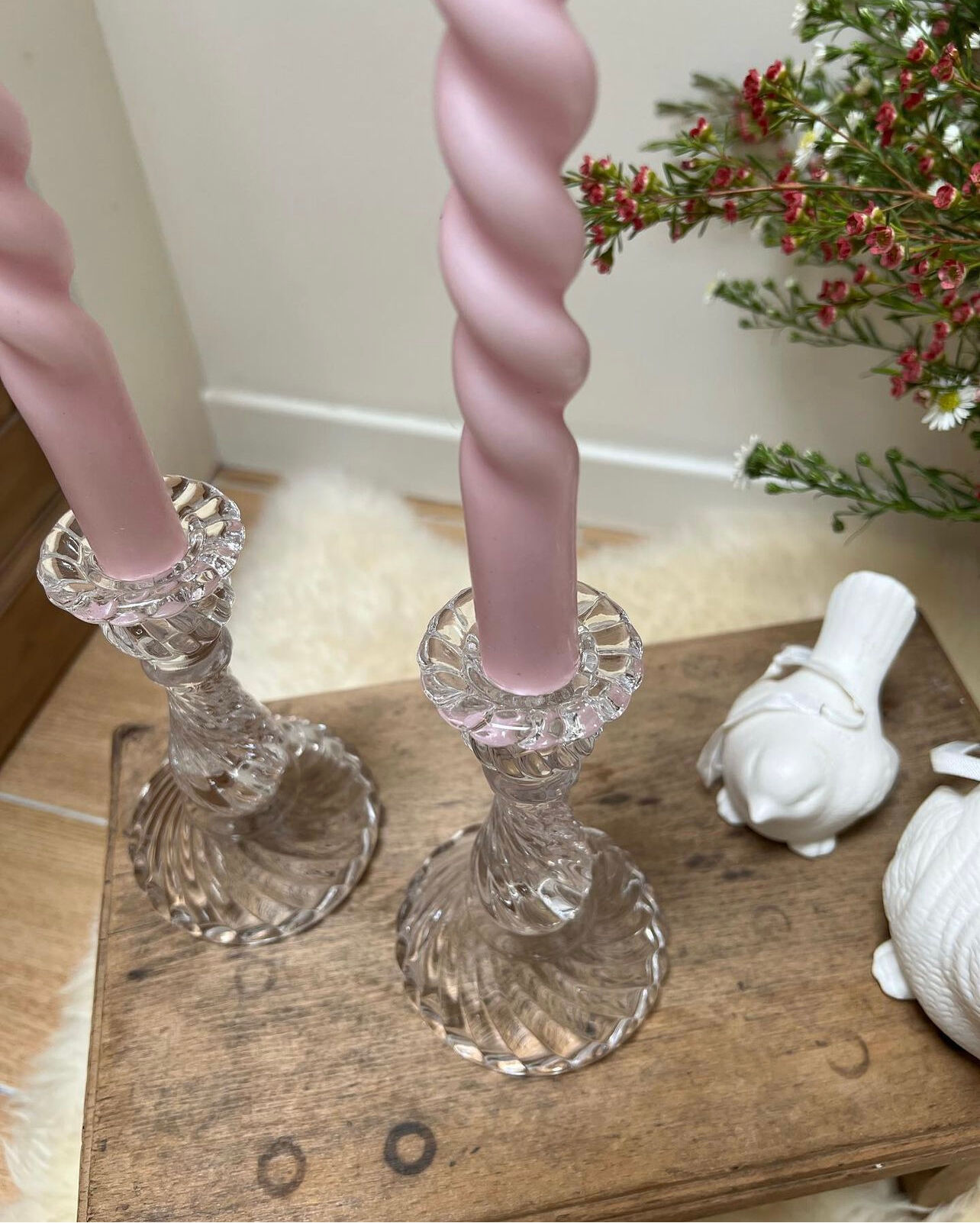 Pair of glass candle holders