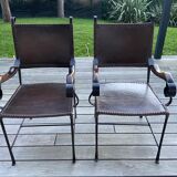 Fauteuils en cuir et fer forgé