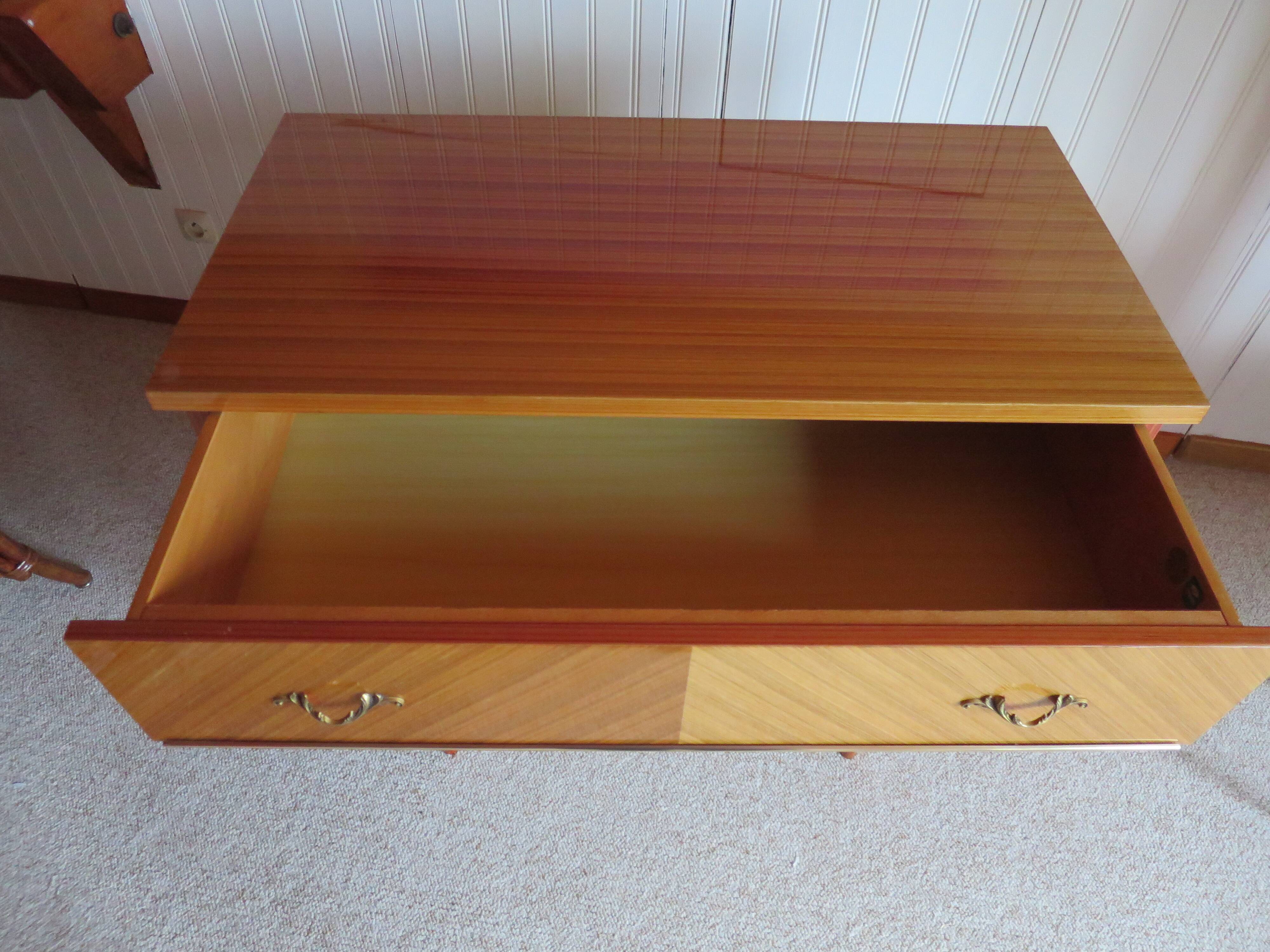 3-drawer chest of drawers - 60s - vintage - marquetry effect - spinning top feet