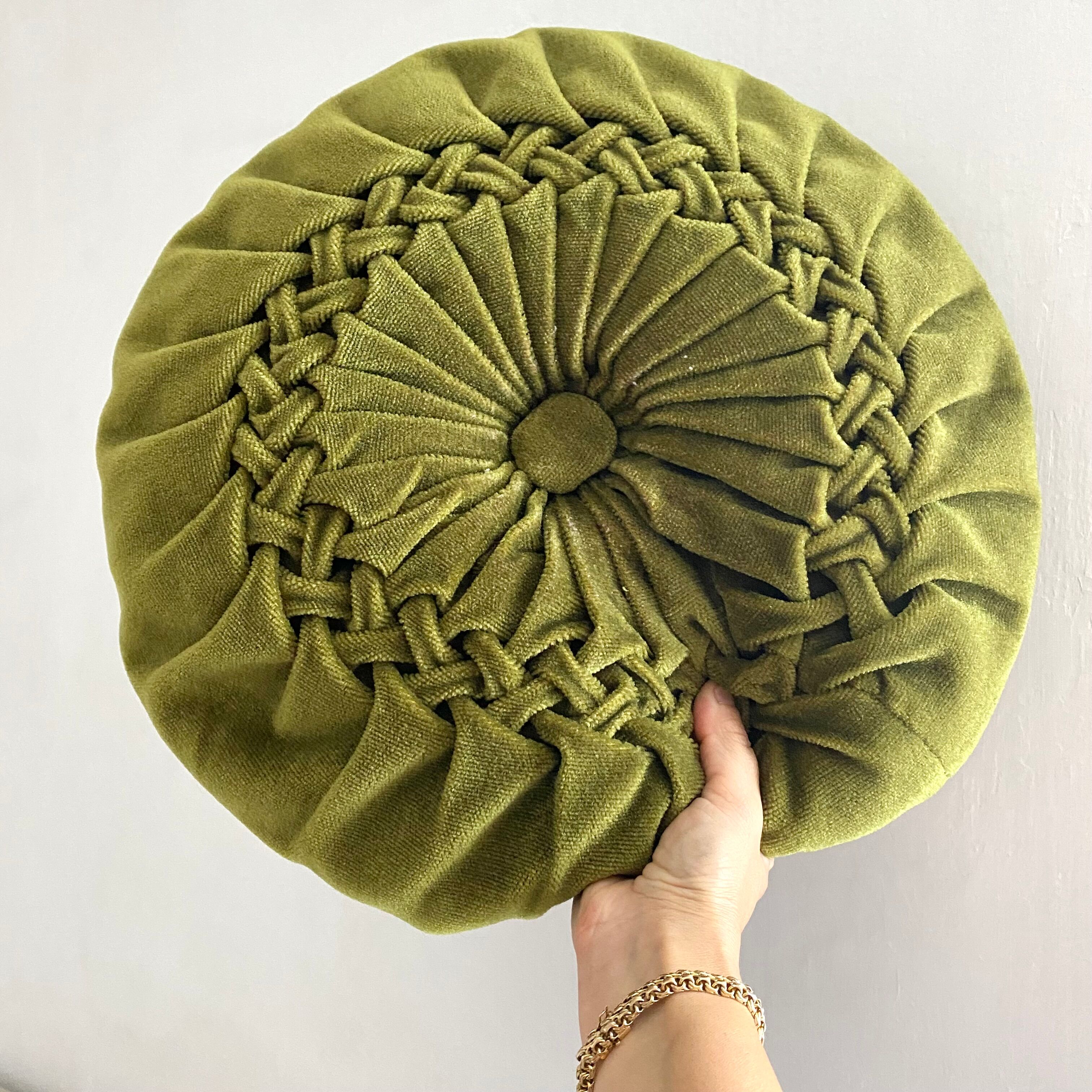 Vintage pleated velvet cushion