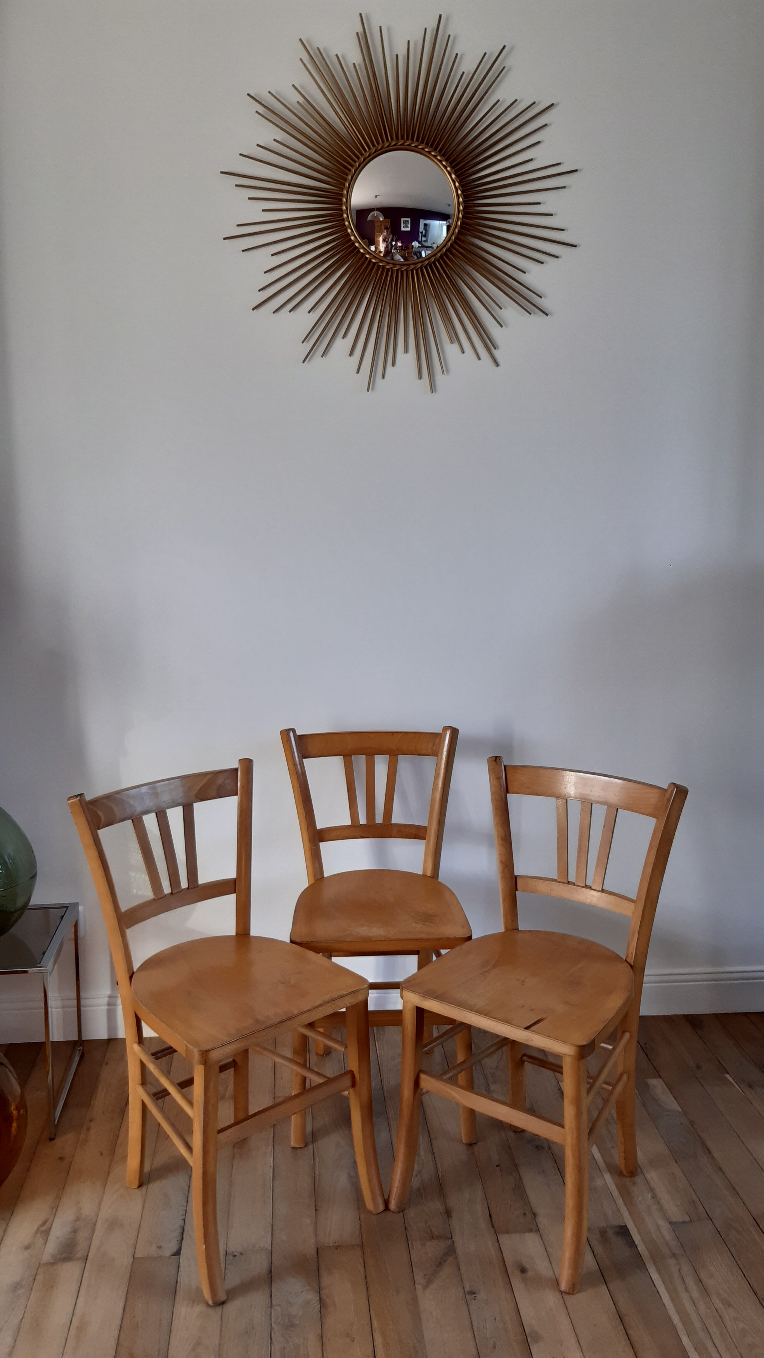 Trio of bistro chairs in beech 50s