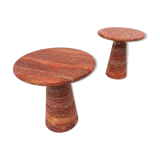 Pair of italian red travertine side tables