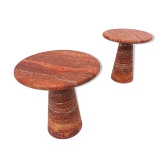 Pair of italian red travertine side tables