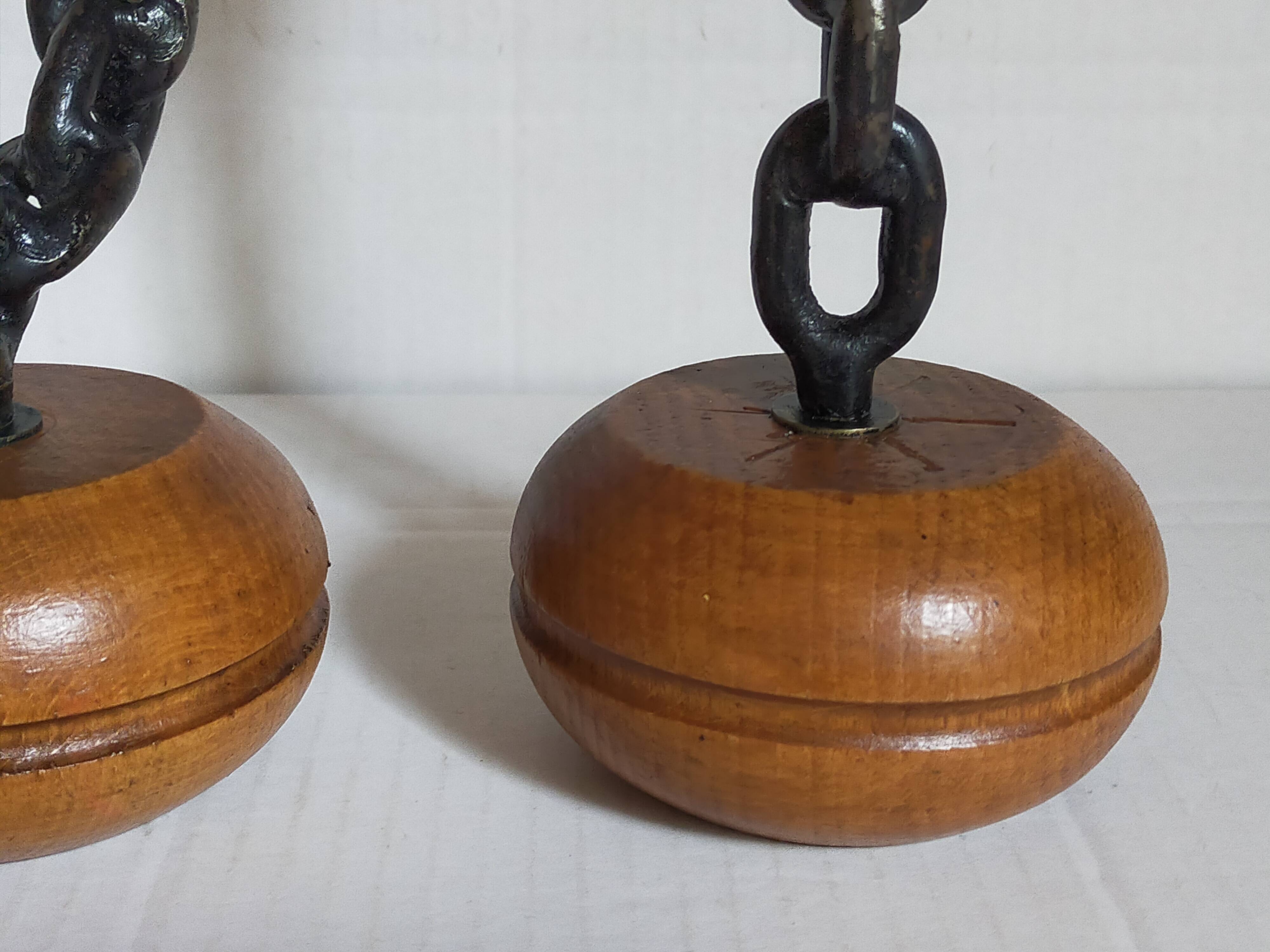 Duo of brutalist Art-popular candlesticks 50s