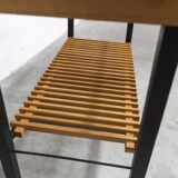 1960s serving cart, hi-fi cabinet on casters, teak, black metal, glass