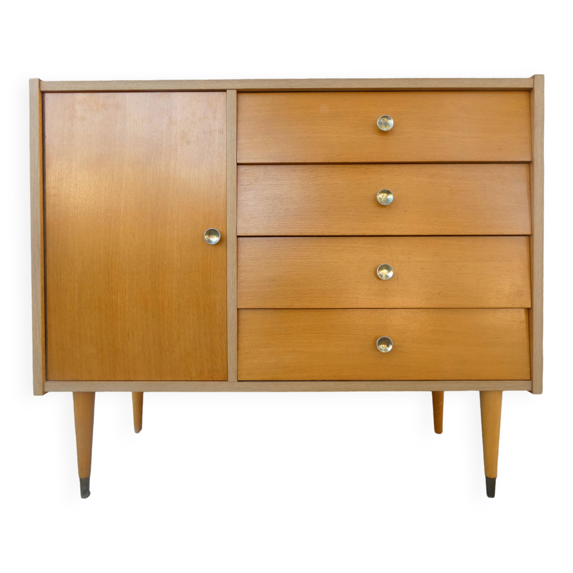 Vintage Scandinavian sideboard chest of drawers with compass feet