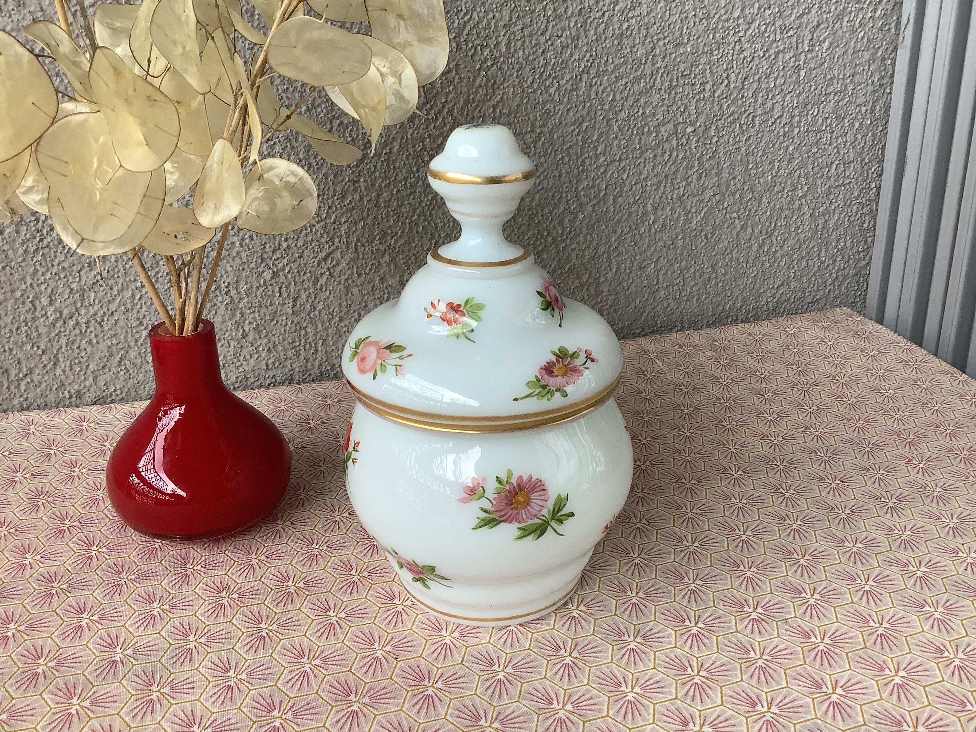 Opaline bottle hand-painted decoration early twentieth century