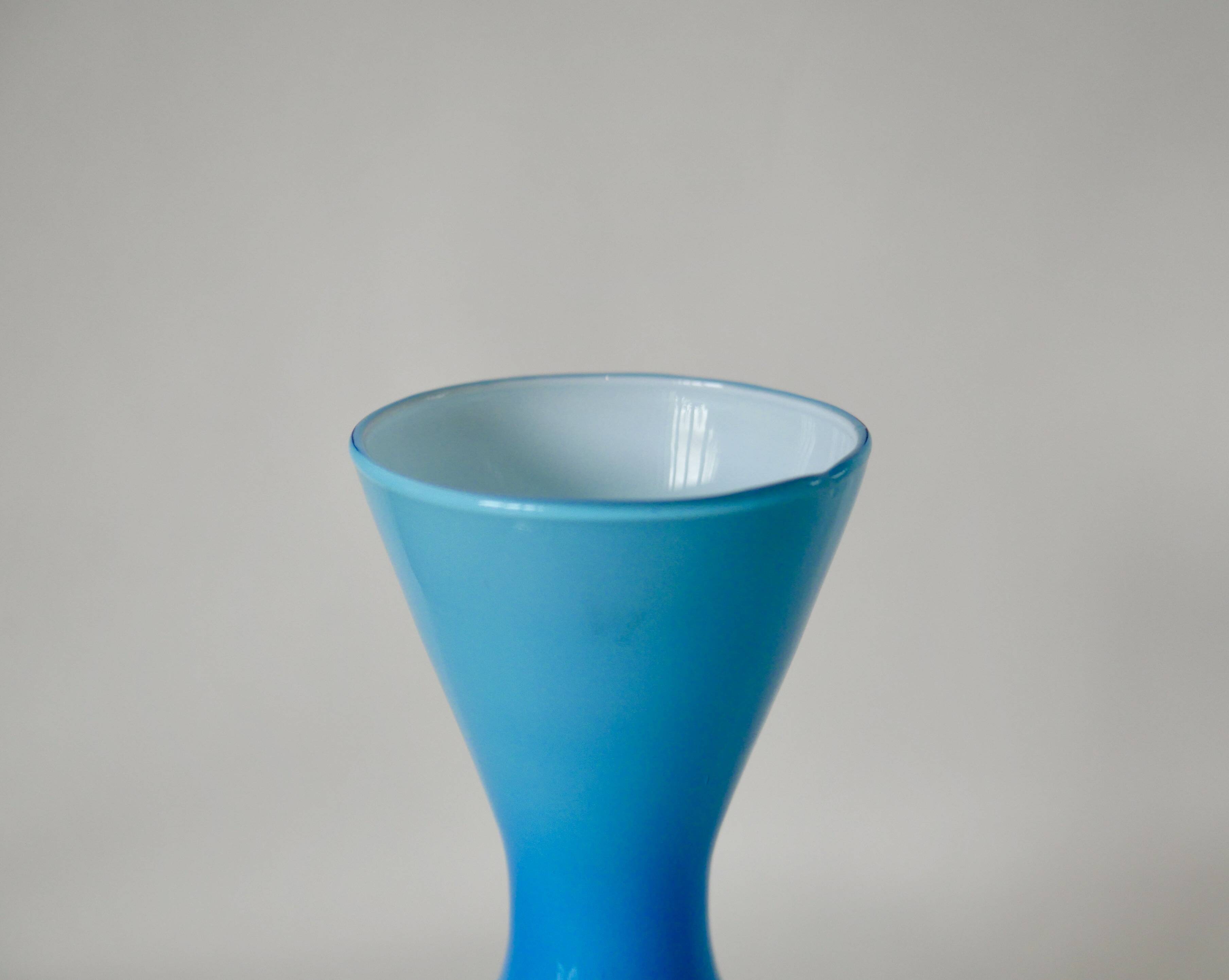 Designer vase in blue opaline from the 60s