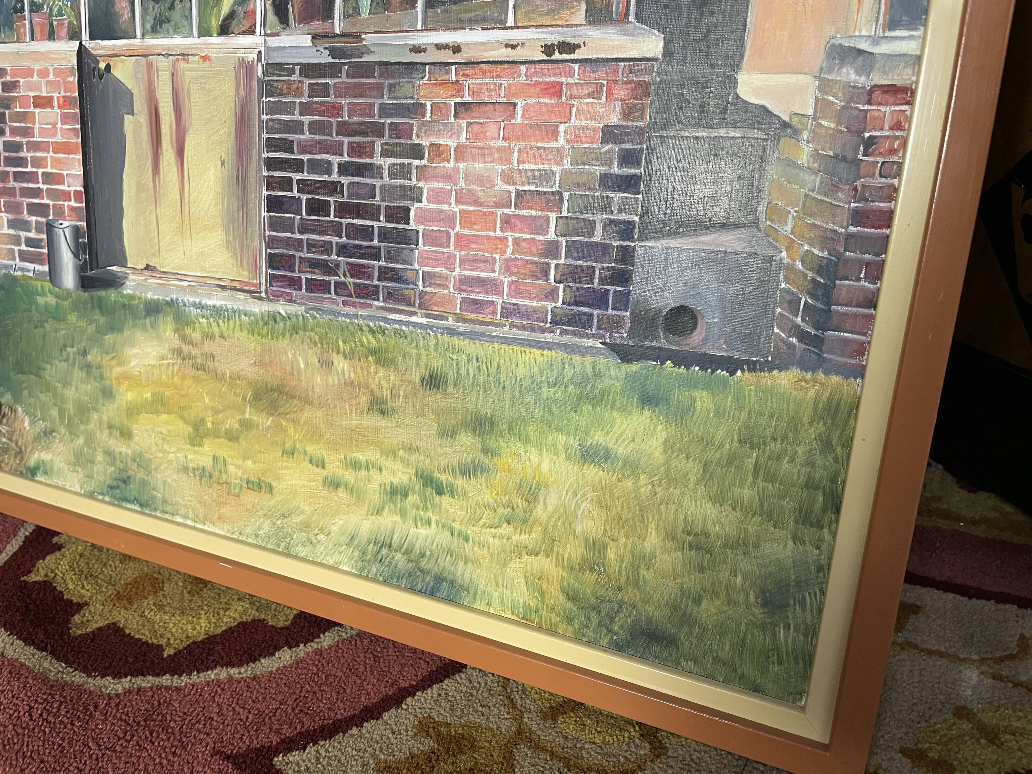 Oil on canvas "the greenhouse in the garden" signed