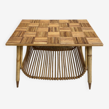 Table basse en bambou refendu et rotin 1960