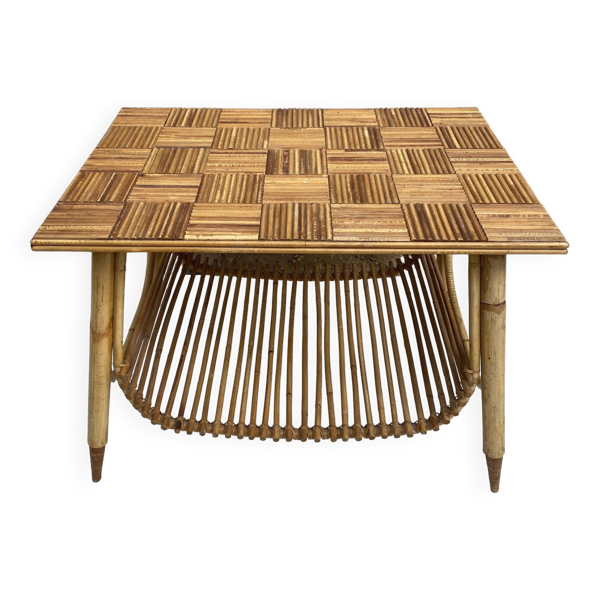Table basse en bambou refendu et rotin 1960