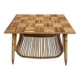 Table basse en bambou refendu et rotin 1960